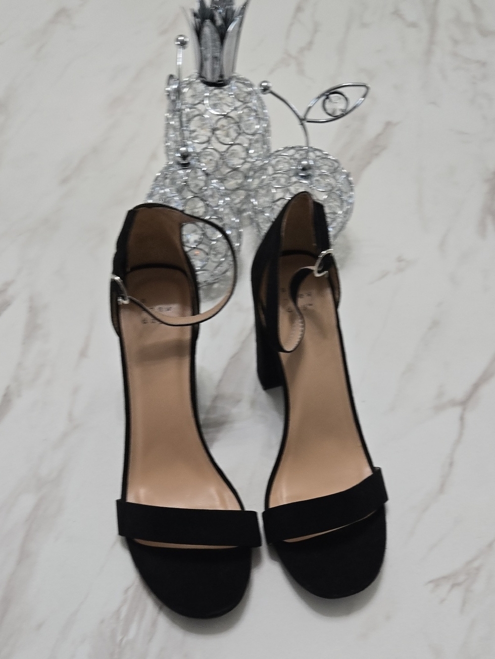 a new day Black Open-Toe Ankle-Strap Block Heels